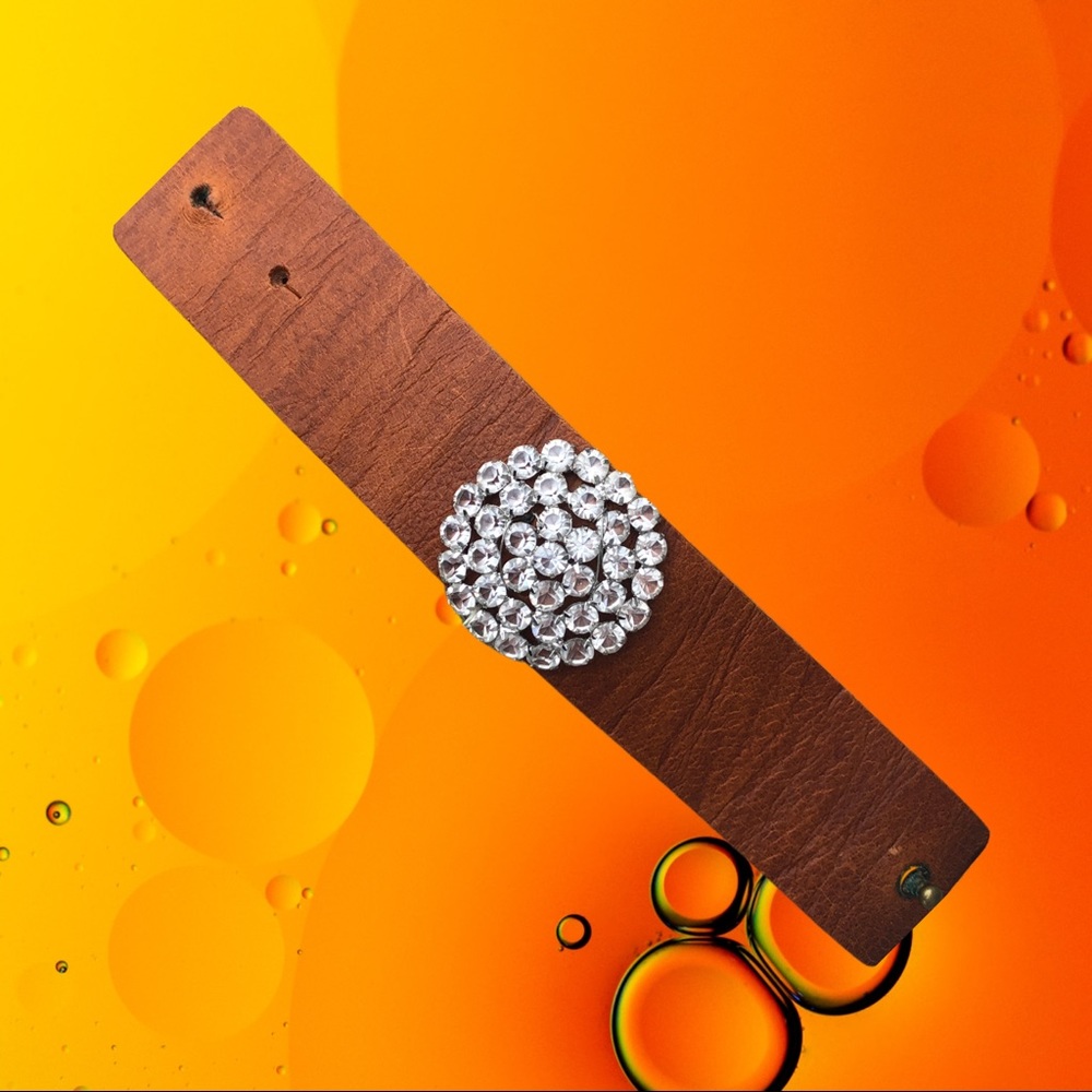 Jeweled brown leather cuff